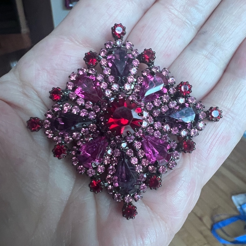 Vintage Pink and Red Crystal Brooch
